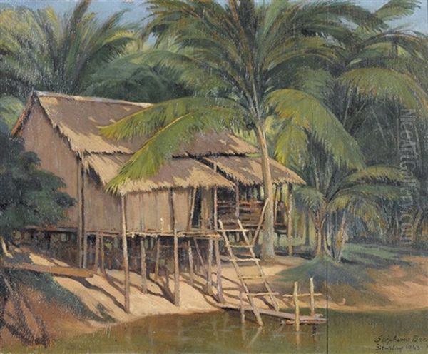 Bord De La Riviere De Siemriap Oil Painting by Stephane Brecq