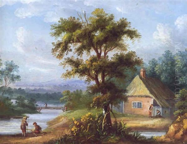 Angler Am Ufer Eines Fluses Oil Painting by Jan Frans van Bredael the Elder