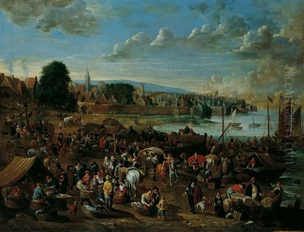 Hafenszene Vor Dem Hintergrund Einer Stadt Oil Painting by Alexander van Bredael