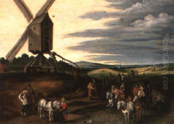 Paysage Au Moulin Oil Painting by Joseph van Bredael