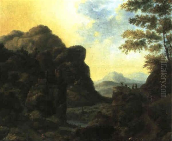 Paysage Fluvial Anime Oil Painting by Joseph van Bredael