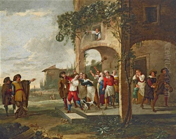 Szene Aus Dem Leben Des Verlorenen Sohnes (+ Another, Similar; Pair) Oil Painting by Peeter van Bredael