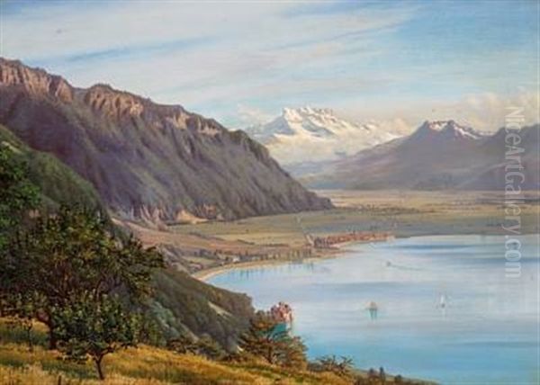 Udsigt Fra Glion I Schweitz Med Den(t)s Du Midi I Baggrunden Oil Painting by Johan Ulrik Bredsdorff