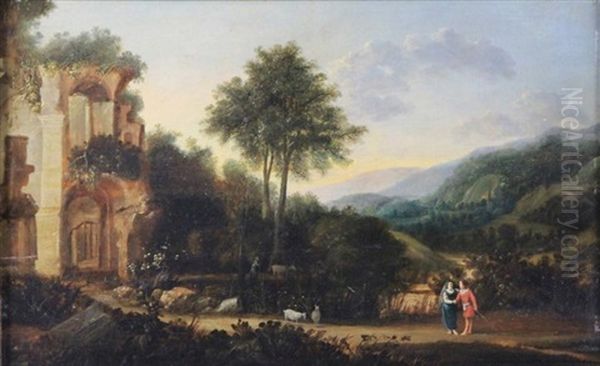 Amoureux Pres D'une Architecture Oil Painting by Bartholomeus Breenbergh
