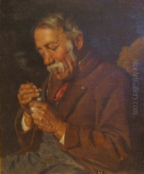 Man With Pipe (+ Woman With Bonnet; 2 Works) Oil Painting by Gustav Bregenzer