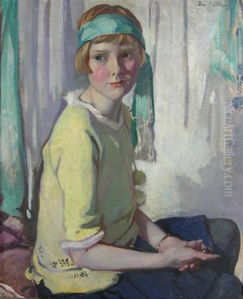 Seated Portrait Of Violet Anderson As A Girl Oil Painting by David Alison