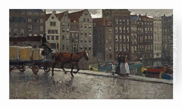 Damrak, Vrachtwagen: On The Nieuwe Brug With The Damrak Beyond, Amsterdam Oil Painting by George Hendrik Breitner