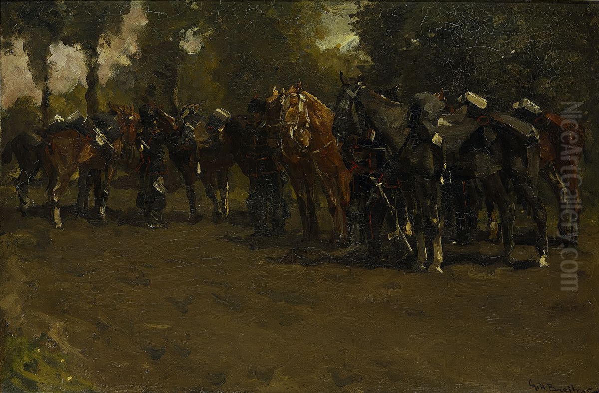Cavalry At Rest Oil Painting by George Hendrik Breitner