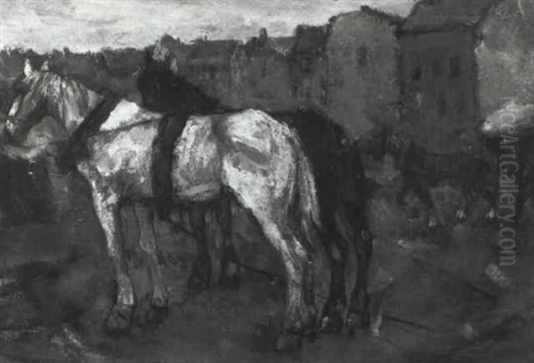Twee Bespannen Paarden Oil Painting by George Hendrik Breitner