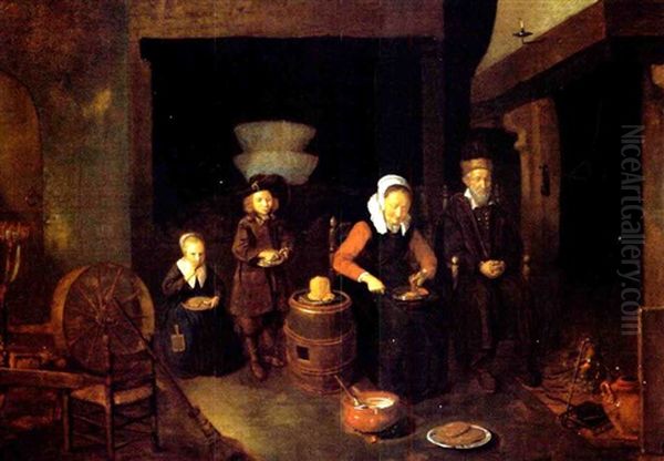 Eine Familie Bei Der Pfannkuchen-mahlzeit Oil Painting by Quiringh Gerritsz van Brekelenkam