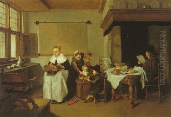 A Domestic Interior With A Family Oil Painting by Quiringh Gerritsz van Brekelenkam