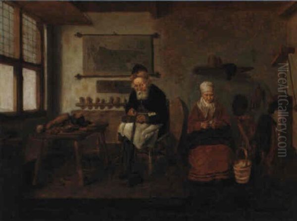A Cobbler In His Workshop Oil Painting by Quiringh Gerritsz van Brekelenkam