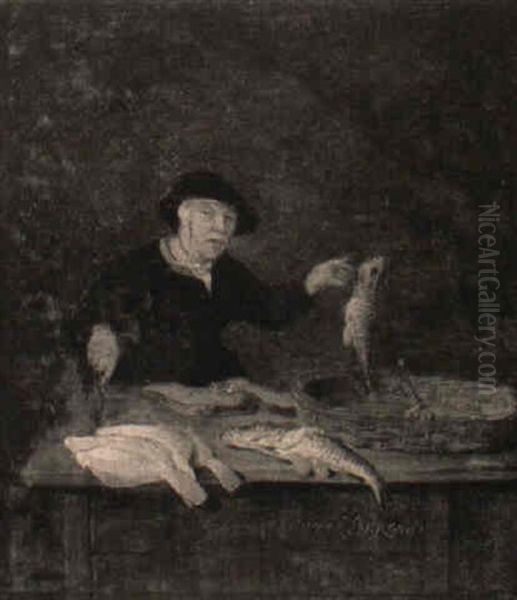 A Fishmonger Oil Painting by Quiringh Gerritsz van Brekelenkam