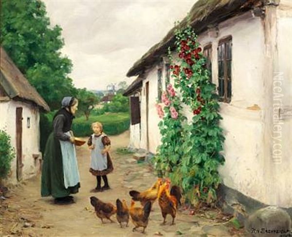 Jyllinge. Besog Hos Bedstemor Oil Painting by Hans Andersen Brendekilde