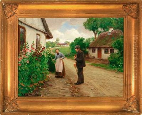 A Chat At The Old Peasant House Oil Painting by Hans Andersen Brendekilde