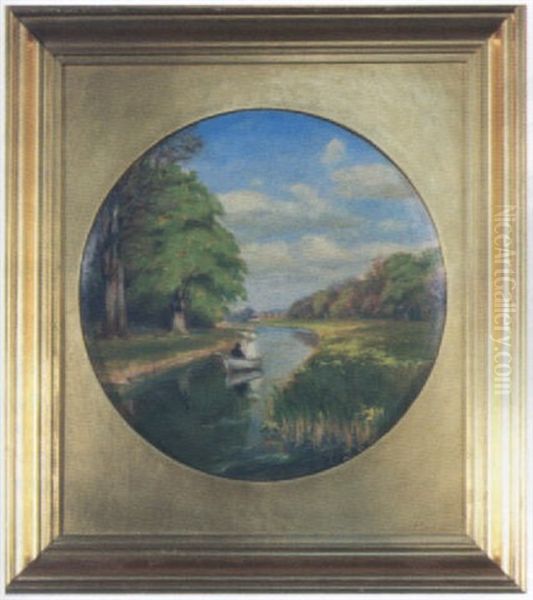 Robad Med Blomsterplukkende Kvinde En Forarsdag Pa Odense A Oil Painting by Hans Andersen Brendekilde