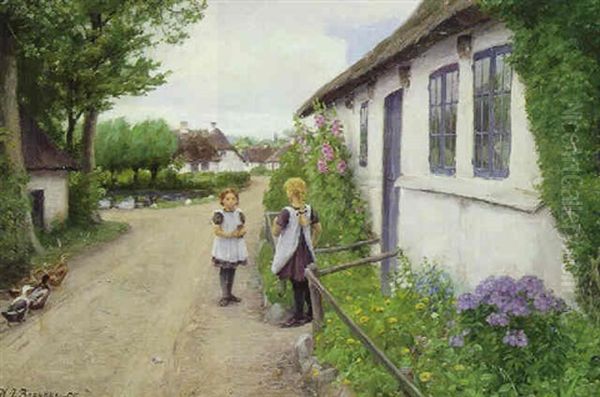 Smapiger I Snak I Landsbygaden Oil Painting by Hans Andersen Brendekilde