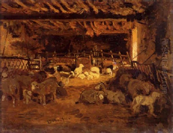 Schafe Im Stall Oil Painting by Albert Heinrich Brendel