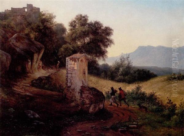 Landskab Med Italienere Pa En Bjergvej Oil Painting by Thorald Brendstrup