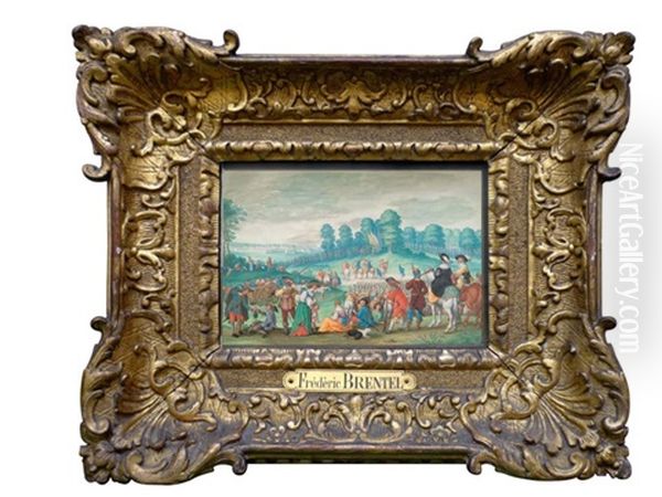 Scene Animee De Soldats Et Groupes De Personnages, Devant Une Ville Fortifiee Oil Painting by Friedrich The Elder Brentel