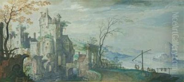 Landschaft Mit Einem Wasserschloss Oil Painting by Friedrich The Elder Brentel