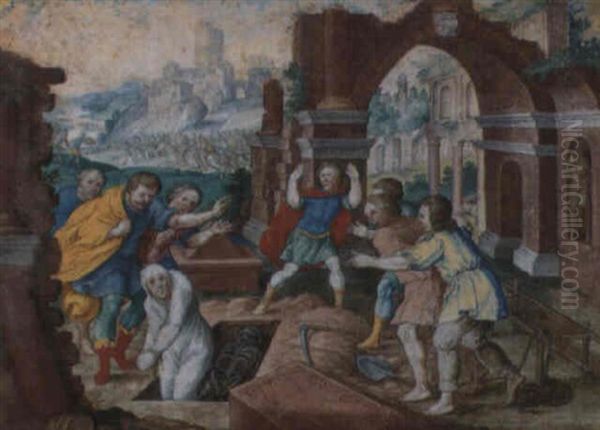 Die Auferweckung Eines Toten Am Grabe Elisa Oil Painting by Friedrich The Elder Brentel