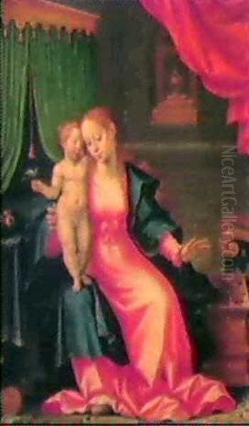 Madonna Mit Kind, In Einer Mit Bluten Besaten Kammer An     Einer Fruchtschale Sitzend Oil Painting by Friedrich The Elder Brentel