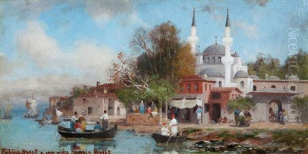 Bord Du Bosphore Oil Painting by Germain Fabius Brest