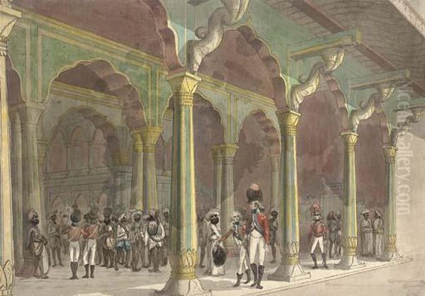 English Officers At The Summer Palace Of Tippoo Sultan Inbangalore Oil Painting by Sir Alexander Allan