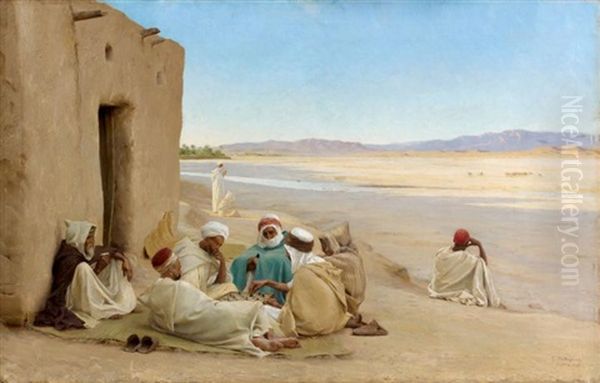 La Partie De Dames A Biskra Oil Painting by Georges Bretegnier