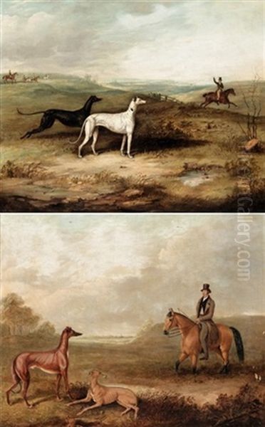 Hare Coursing Scene (+ Another, Similar; Pair) Oil Painting by Thomas W. Bretland