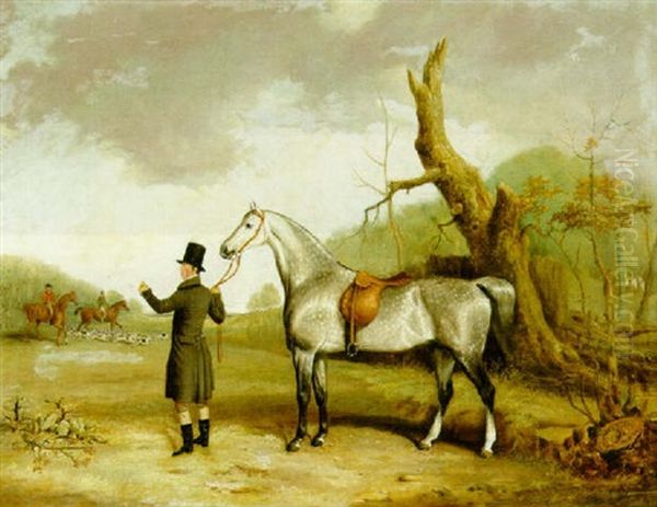 A Gentleman With A Dapple-grey Hunter Oil Painting by Thomas W. Bretland