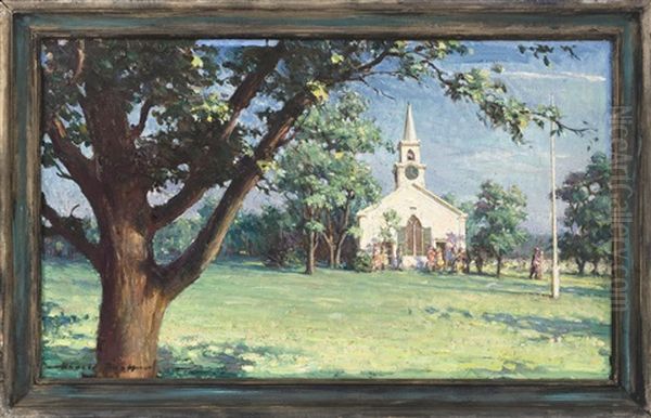Figural Landscape With Church Oil Painting by Harold Matthew Brett