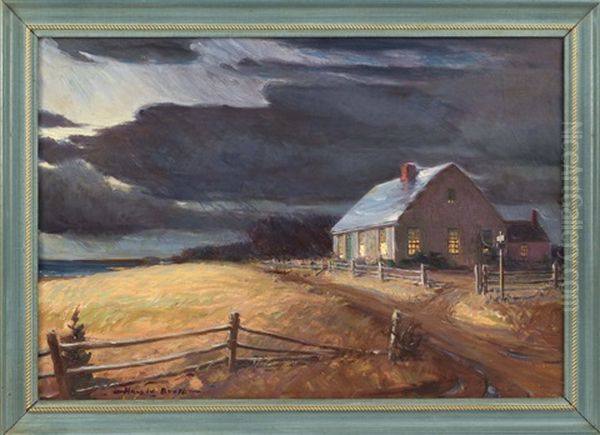 A Cape Cod House In Stormy Skies Oil Painting by Harold Matthew Brett