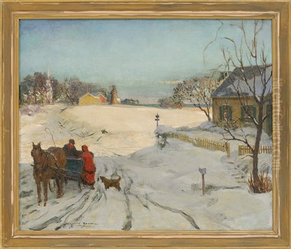 Winter Sleigh Ride, Possibly Chatham, Massachusetts Oil Painting by Harold Matthew Brett