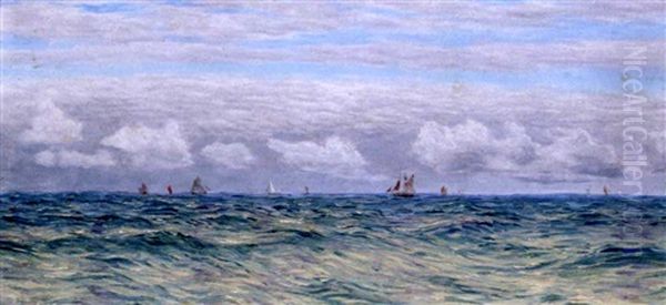 A Busy Coastline Oil Painting by John Brett