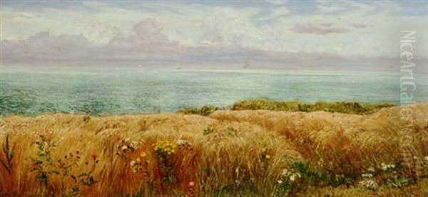 Across The Hayfield To The Sea Oil Painting by John Brett