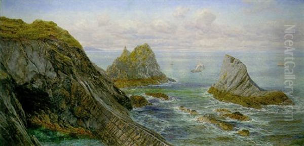 A Coastal Landscape Oil Painting by John Brett