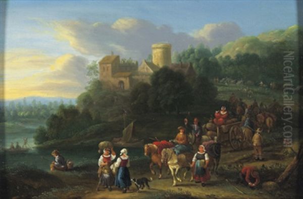 Bewaldete Landschaft Mit Einem Schloss Und Reisenden Oil Painting by Frans Breydel
