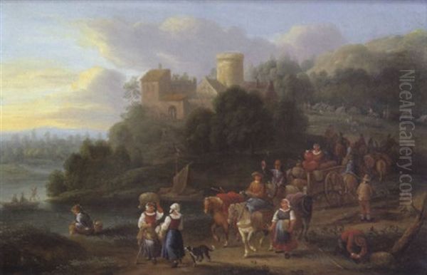 Bewaldete Landschaft Mit Einem Schlos Und Reisenden Oil Painting by Frans Breydel