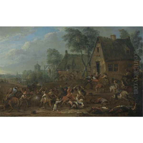 Soldiers Looting A Village Oil Painting by Karel Breydel