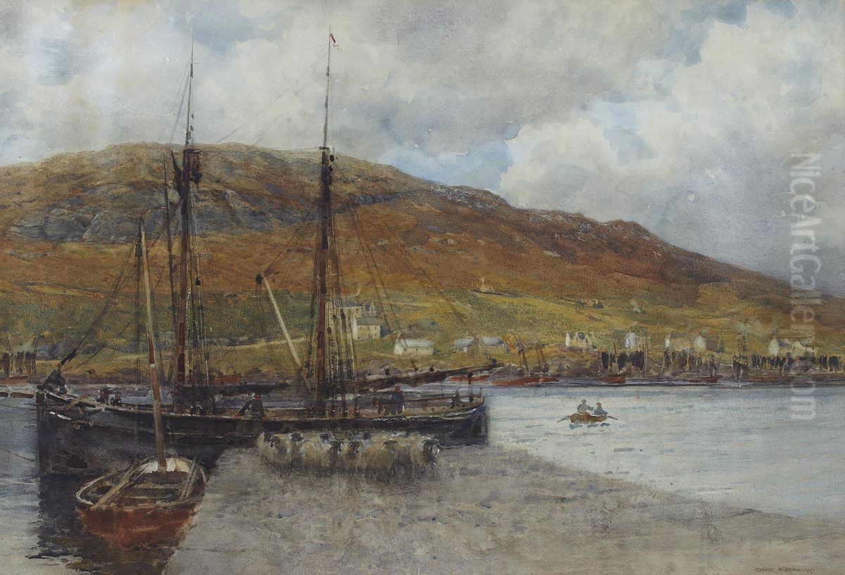 A Busy Harbour Oil Painting by Robert Weir Allan