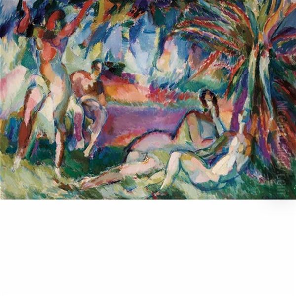 L'ete Baigneuses Oil Painting by Paul Charles Jean Briaudeau