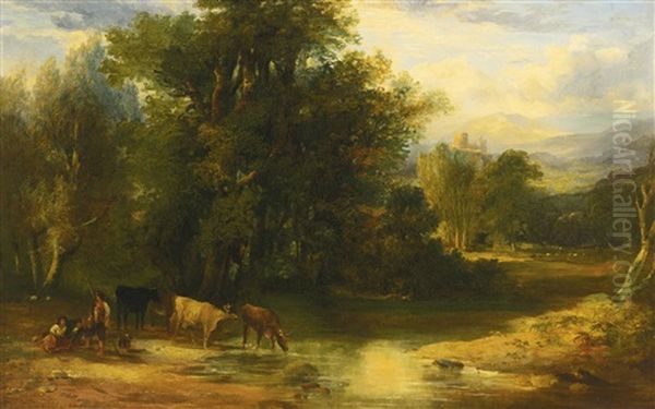 Wooded Landscape Oil Painting by Frederick Lee Bridell