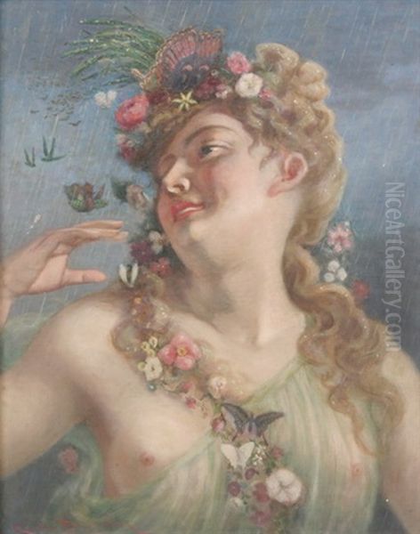 April Oil Painting by Charles J. Bridgman