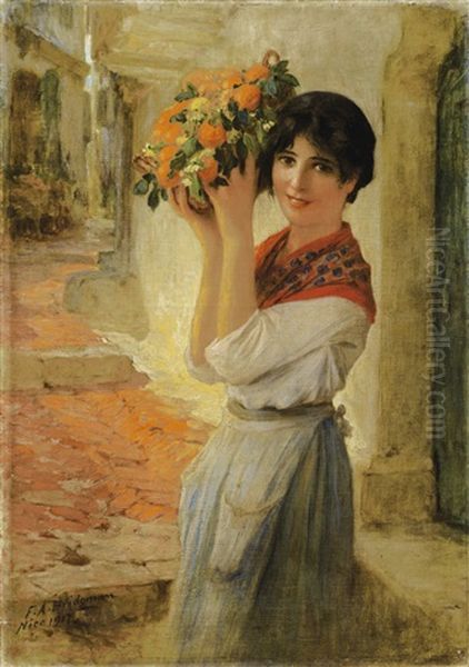 Young Nicoise With A Basket Oil Painting by Frederick Arthur Bridgman