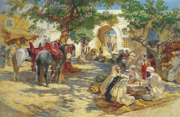 Chess Players, Biskra Oil Painting by Frederick Arthur Bridgman