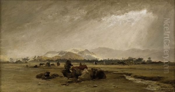 Halte Des Chameliers, Biskra Oil Painting by Frederick Arthur Bridgman