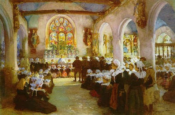 La Messe En Bretagne Oil Painting by Frederick Arthur Bridgman