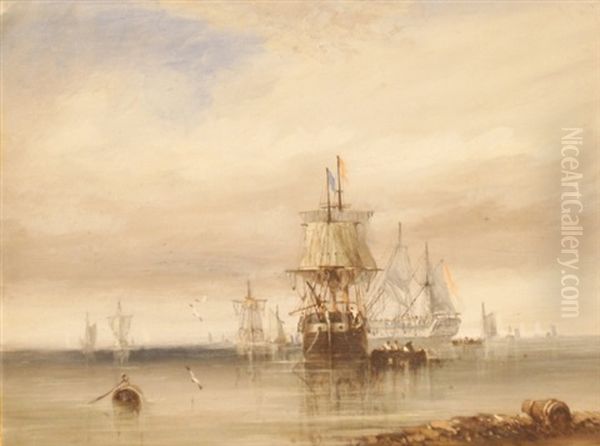 The Galatea In Port Phillip Bay Oil Painting by Sir Oswald Walters Brierly
